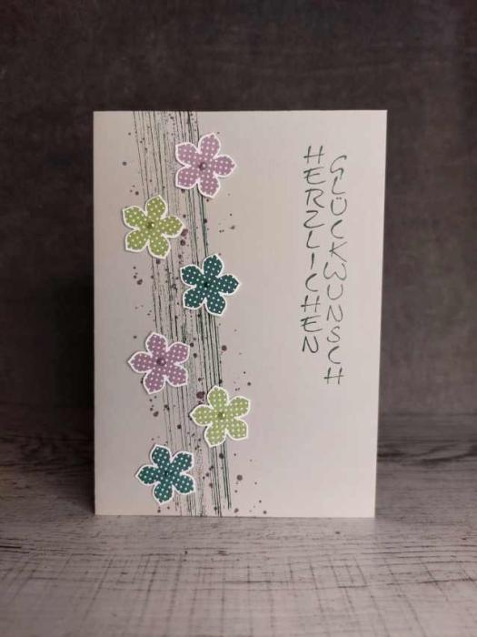 Grußkarte Glückwuschkarte mit Blüten handgemacht